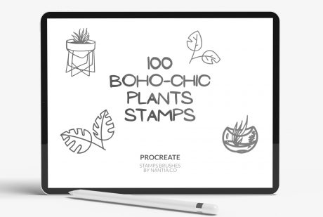 100 Procreate stamps Boho-Chic Plants and Leaves