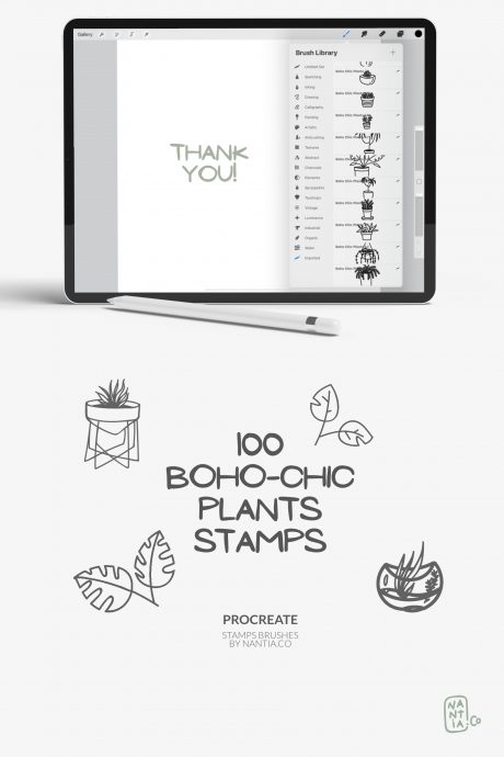 100 Procreate stamps Boho-Chic Plants and Leaves