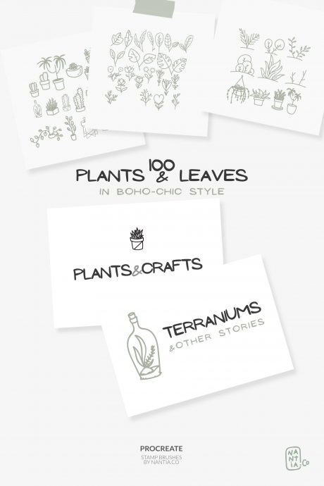 100 Procreate stamps Boho-Chic Plants and Leaves
