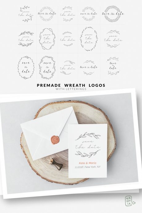 Save The Date Premade Wreath Logos